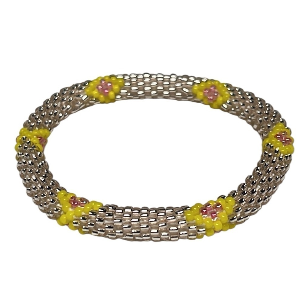 Sashka Glass Bead Bracelet | Handcrafted | Stackable Boho Chic |  Yellow Pink